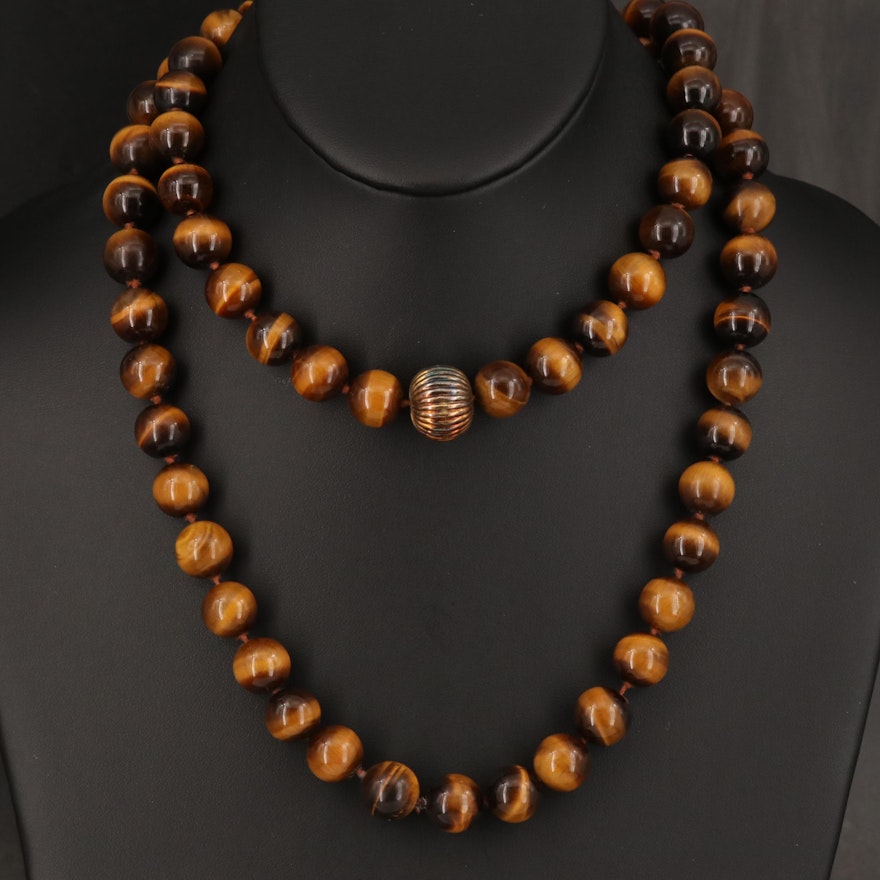 Tiger's Eye Necklace with Fluted Bead Accents