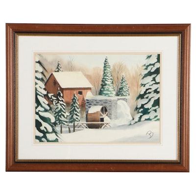 Winter Landscape Watercolor Painting