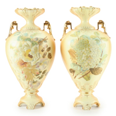 Robert Hanke Royal Wettina Art Nouveau Porcelain Vases, Late 19th/ Early 20th C.