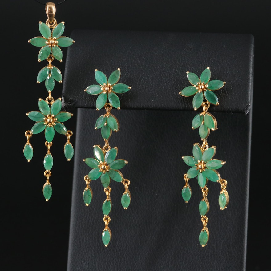 14K Emerald Pendant and Earring Set