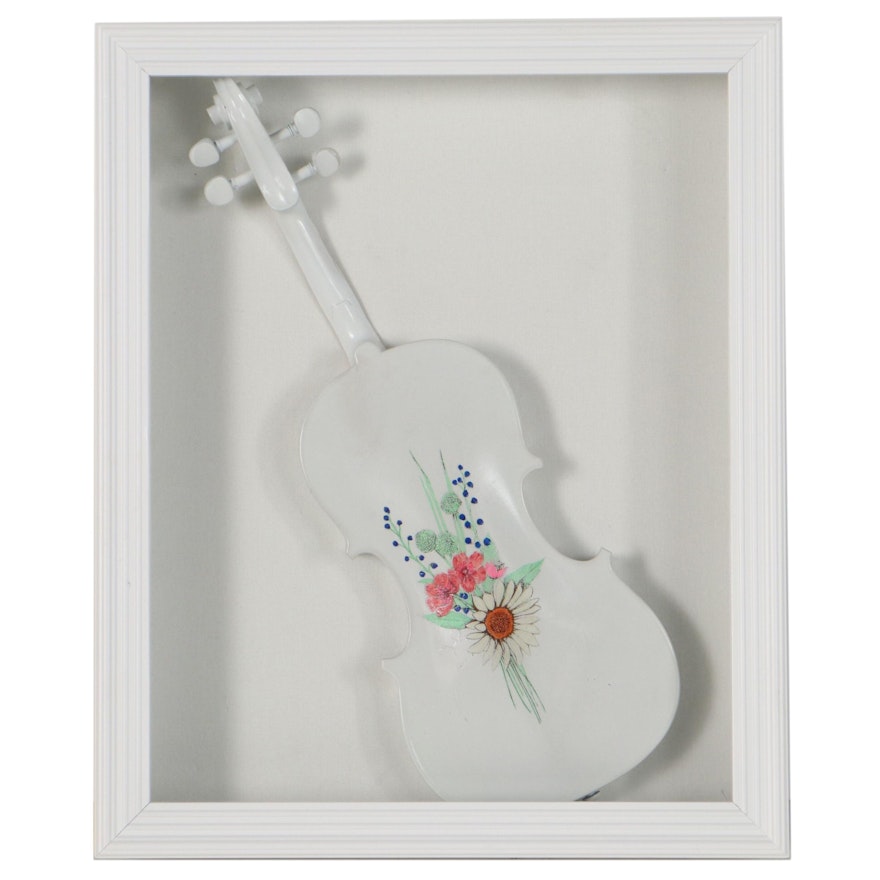 Framed Display of Violin With Floral Motif