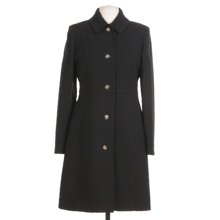 J. Crew Classic Lady Day Coat in Black Italian Double-Cloth Wool with Thinsulate