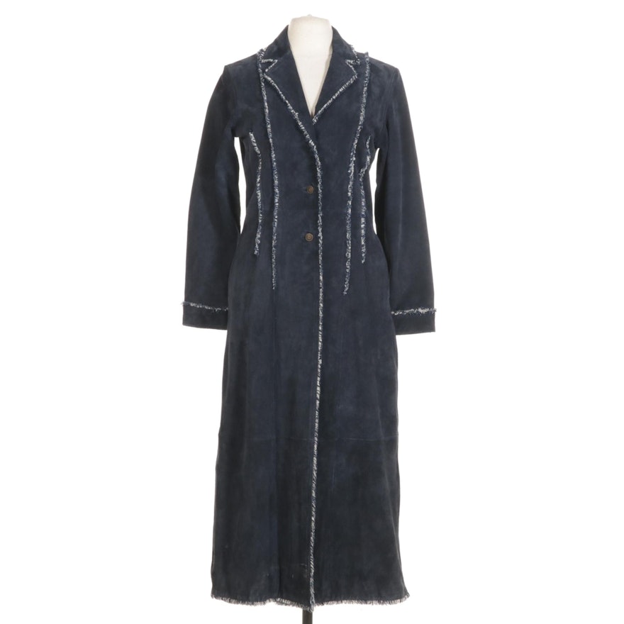 Wilsons Leather Maxima Button-Front Coat in Blue Suede