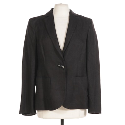 Les Copains Blazer in Black Linen Blend with Bamboo Shaped Button