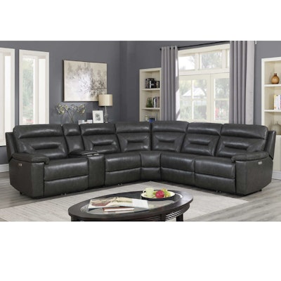 Kuka Home "Corry" Power Reclining Grey Leather Sectional