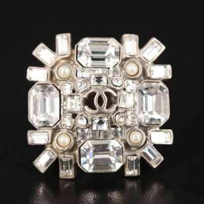Chanel Strass and Faux Pearl Logo Ring
