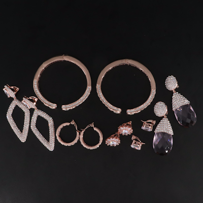 Glass Kick Cuffs and Clip Earring Grouping