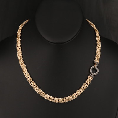 Sterling Byzantine Chain Necklace with Black Spinel Clasp