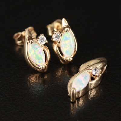 10K Opal and Cubic Zirconia Earrings and Pendant