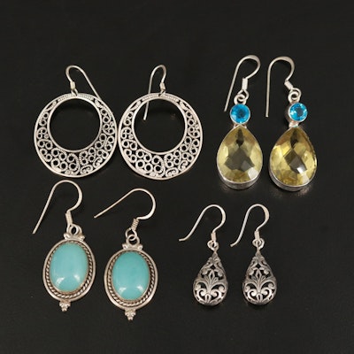 Sterling Earrings Including Chalcedony, Glass and Apatie