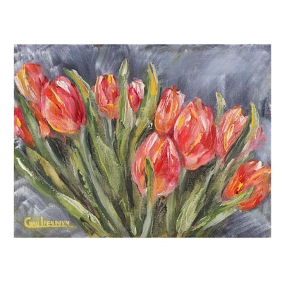 Conny van Leeuwen Oil Painting of Tulips, 21st Century