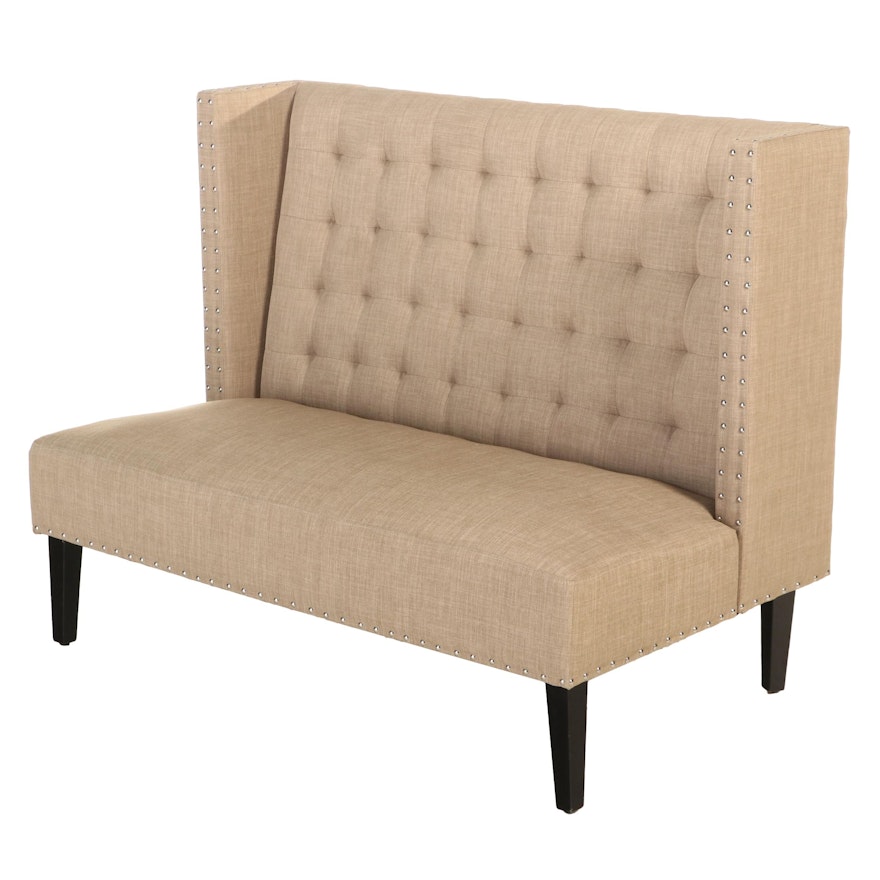 StyleCraft Home for Silk Road Tufted and Chrome-Tacked Wing-Back Settee