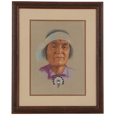 Robert Linskey Portrait Pastel Drawing of Native American