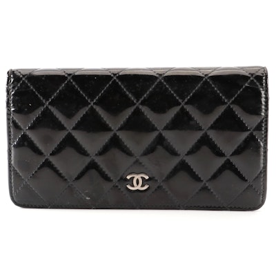 Chanel CC L-Yen Wallet in Black Quilted Patent Leather