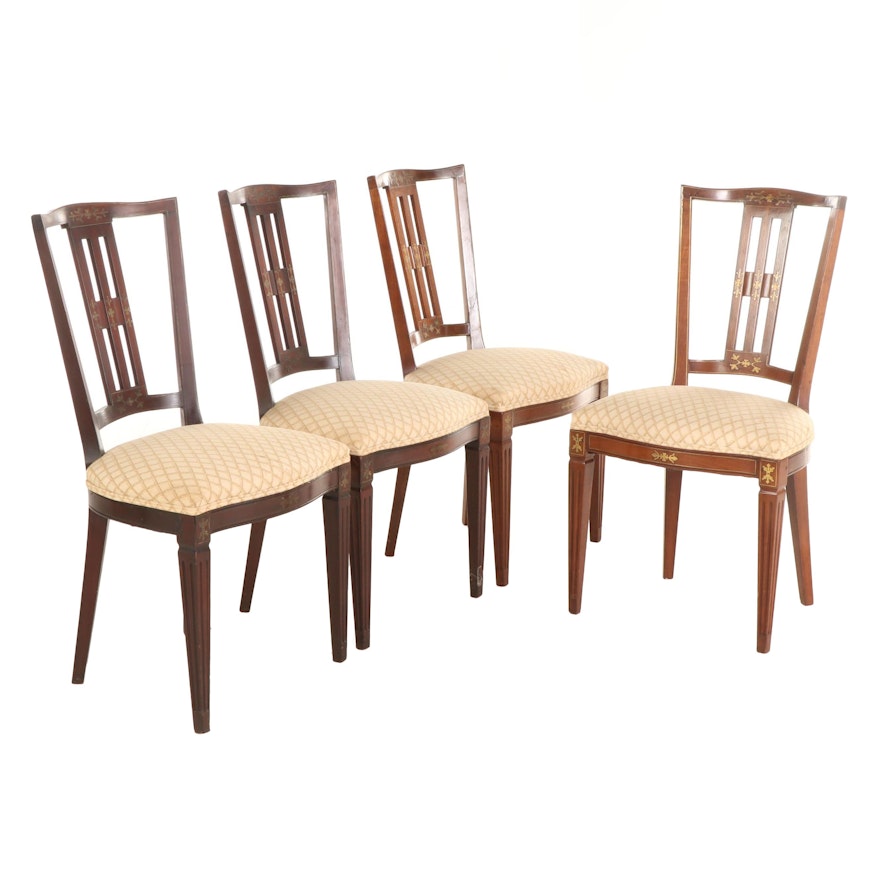 Four Bittner's Brass-Inlaid Mahogany Danish-Hepplewhite Style Side Chairs