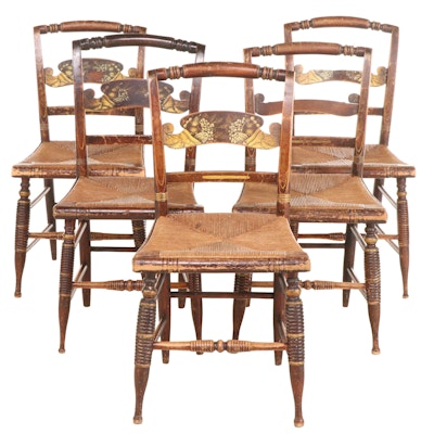 Five Late Federal Grain-Painted and Gilt-Stenciled "Fancy" Side Chairs, c. 1830