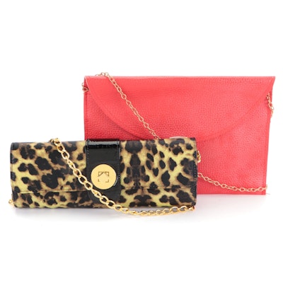 Big Buddha Faux Leather Leopard Print Clutch and Pebble Leather Clutch