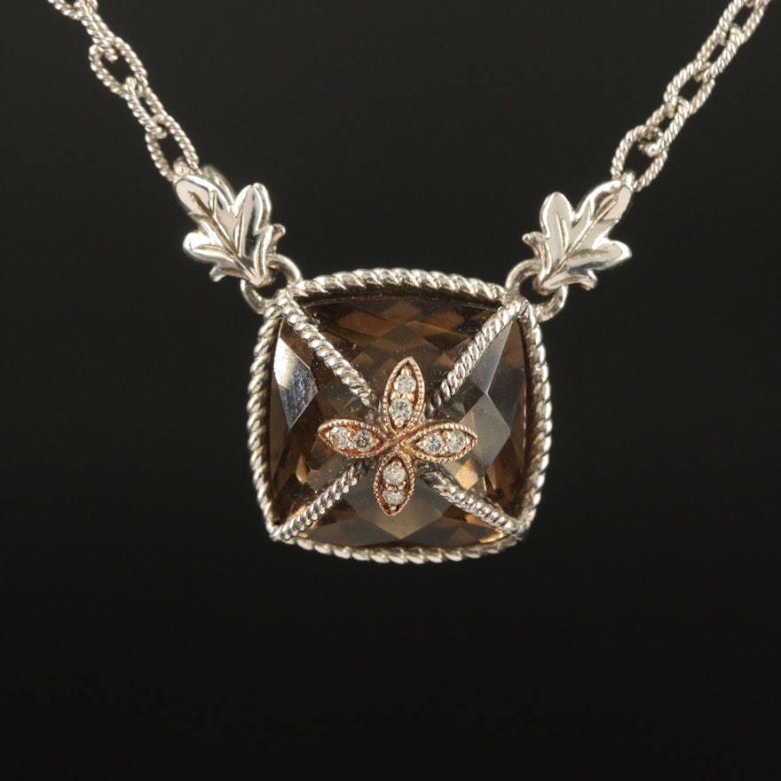 Gabriel & Co. Sterling Smoky Quartz and Diamond Necklace with 18K Accent