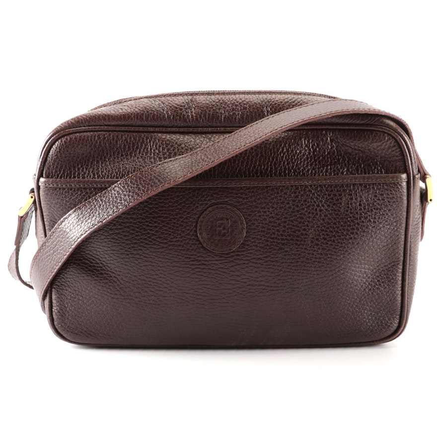 Fendi Zip Shoulder Bag in Dark Brown Pebbled Leather