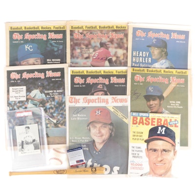 Pee Wee Reese Signed Bat and Sporting News, Graded Rigney Card, and More