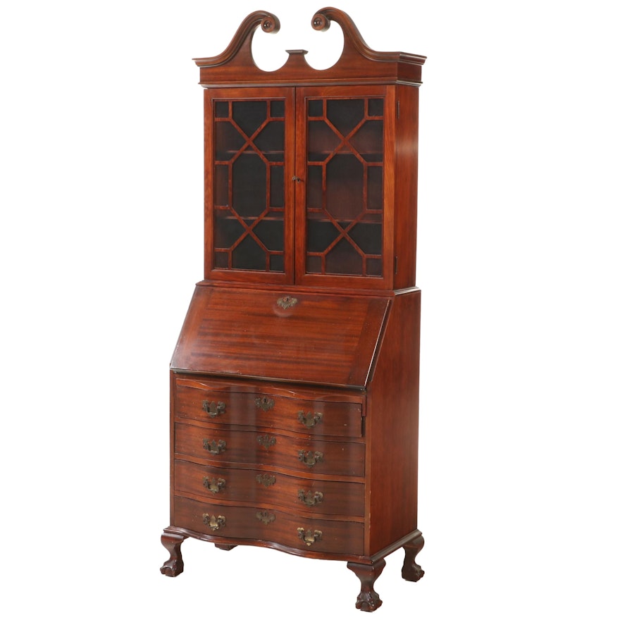 Maddox Chippendale Style Mahogany Secretary Bookcase, Early to Mid 20th Century