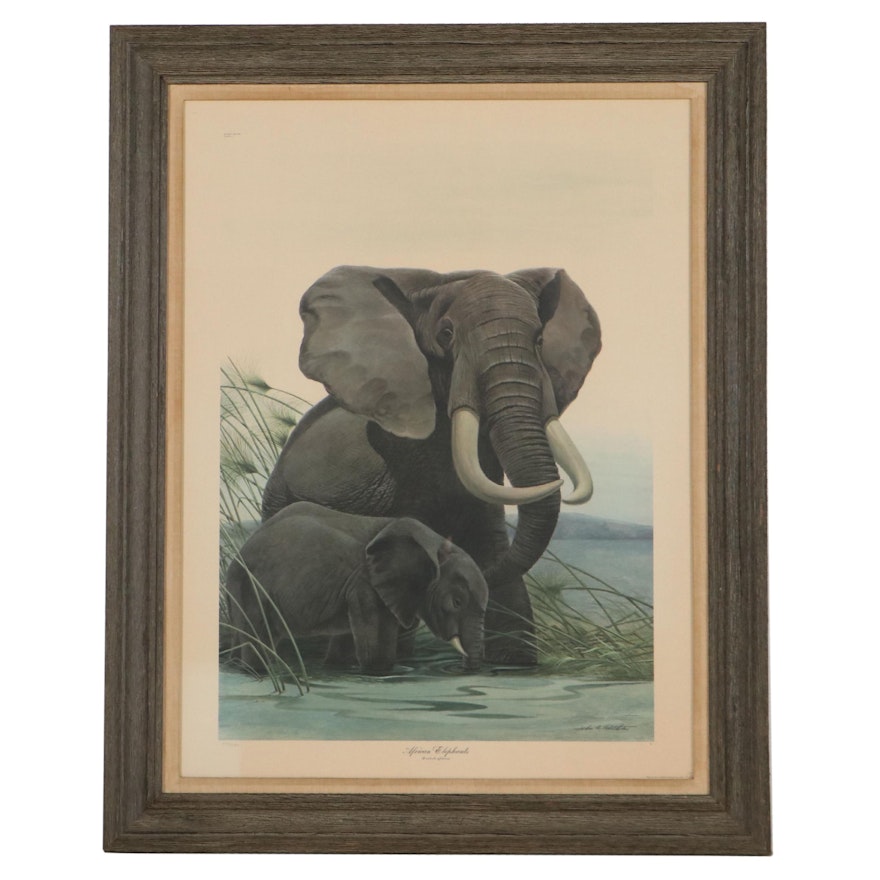 John Ruthven Offset Lithograph "African Elephants," Late 20th Century