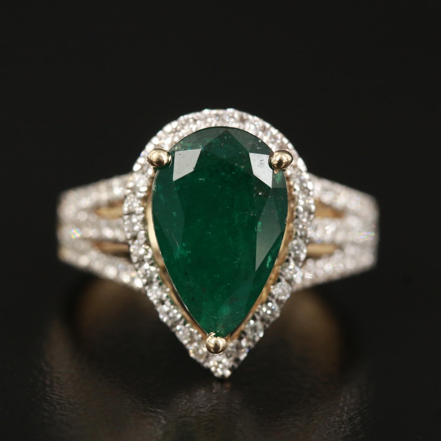 14K 3.87 CT Emerald and Diamond Ring