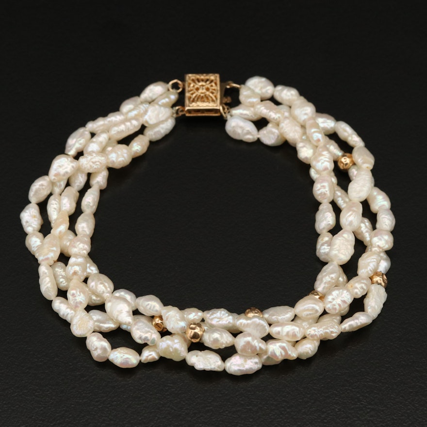 Multi-Strand Baroque Pearl Necklace with 14K Clasp