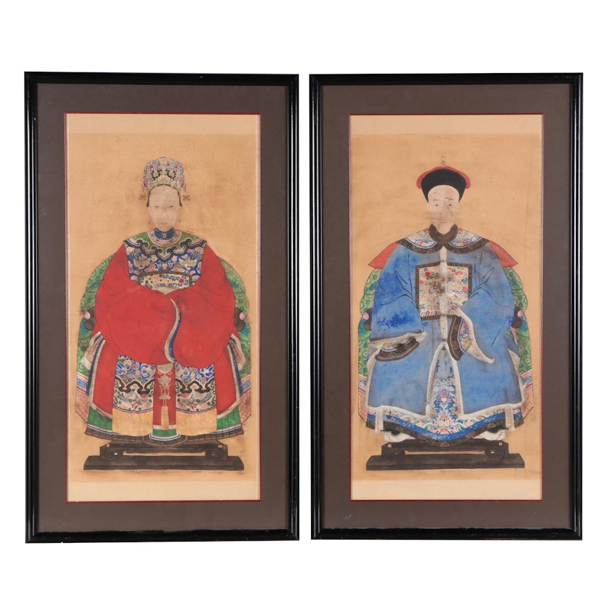 Chinese Ancestral Portrait Gouache Paintings