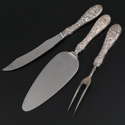 Stieff Co. "Repoussé" Sterling Handled Server, Carving Fork and Fish Knife