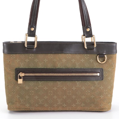 Louis Vuitton Lucille PM Bag in Green Monogram Mini Lin Canvas with Leather Trim