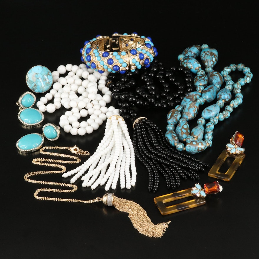Jewelry Including Kenneth Jay Lane, Faux Turquoise and Glass with Box