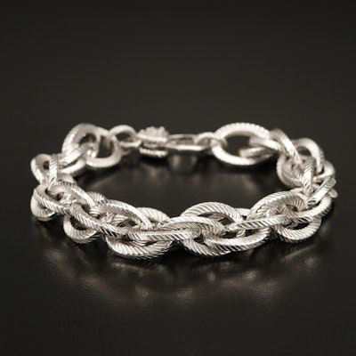 Judith Ripka Italian Sterling Cubic Zirconia Textured Rope Chain Bracelet