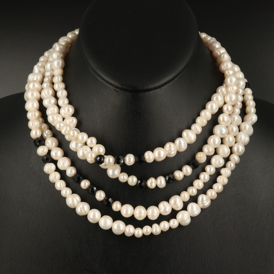 Endless Pearl and Black Onyx Necklace