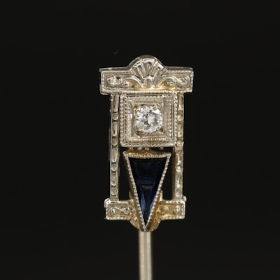 Belias Art Deco 18K Diamond and Glass Stick Pin