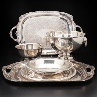 1847 Roger Bros Handled Tray and Other Silver Plate Tableware, Mid-Late 20th C.