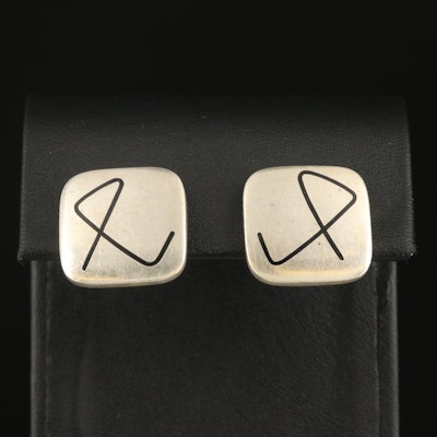 Vintage Hans Hansen Sterling Enamel Button Earrings