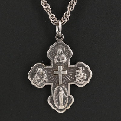 Sterling Catholic Cross Pendant Necklace