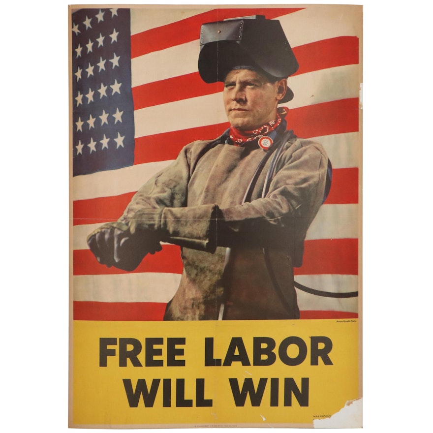 WWII Propaganda Poster After Anton Bruehl "Free Labor Will Win"