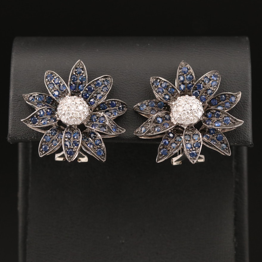 18K Diamond and Sapphire Flower Earrings