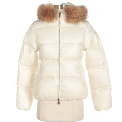 Duvetica Goose Down Puffer Jacket with Tanuki Fur Trimmed Hood