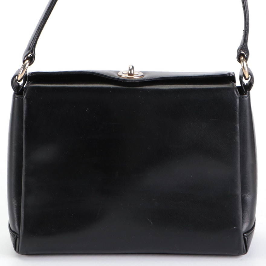 Gucci Turn-Lock Small Shoulder Bag in Smooth Black Calfskin Leather