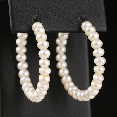 Button Pearl Hoop Earrings with 14K Clasp
