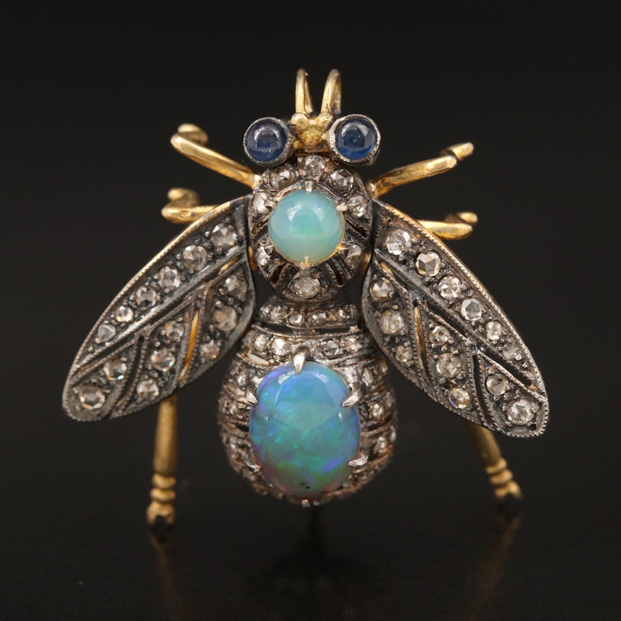 Antique Style Opal, Sapphire and Diamond Insect Brooch