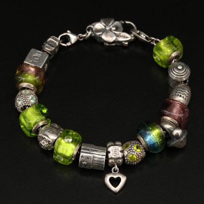 Charm Bracelet Featuring Sterling and Art Glass