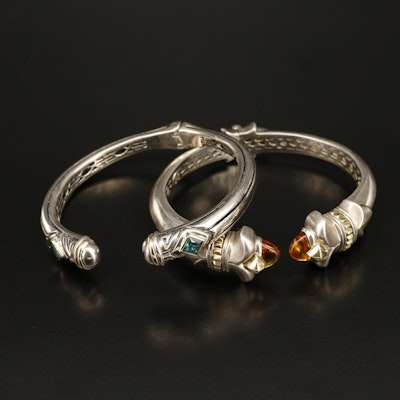 Samuel Benham Featured with Hinged Sterling Gemstone Bangles with 18K Accents