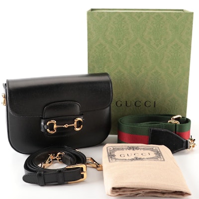 Gucci Horsebit 1955 Mini Bag in Black Leather with Detachable Straps and Box
