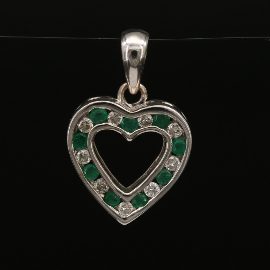 14K Emerald and Diamond Heart Pendant