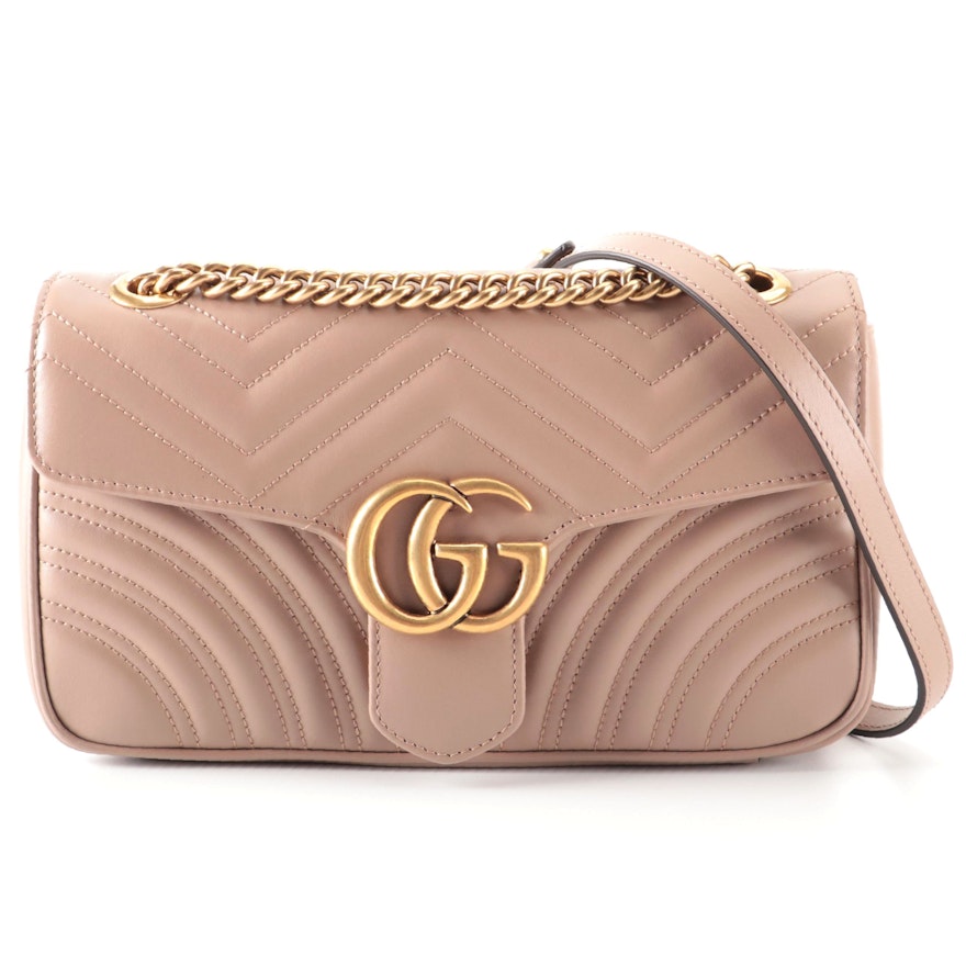 Gucci GG Marmont Small Shoulder Bag in Dusty Pink Matelassé Calfskin Leather