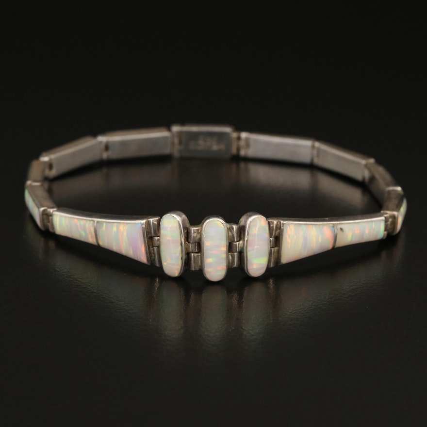 Mexican 950 Sterling Opal Inlay Bracelet